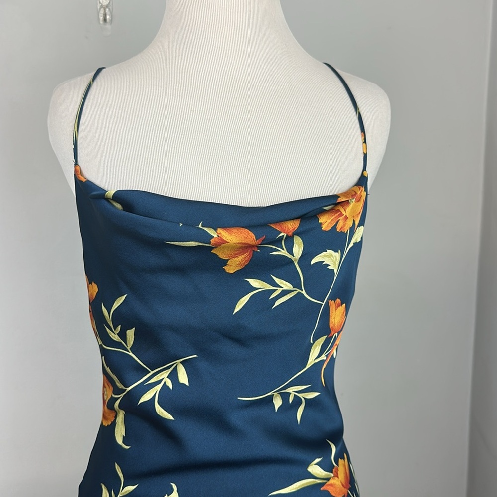Astr Navy Floral Midi Slip Dress with Yellow Blooms - Picture 7 of 14